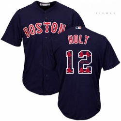 Mens Majestic Boston Red Sox 12 Brock Holt Authentic Navy Blue Team Logo Fashion Cool Base MLB Jersey