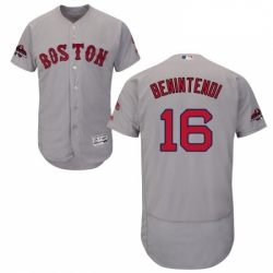 Mens Majestic Boston Red Sox 16 Andrew Benintendi Grey Road Flex Base Authentic Collection 2018 World Series Jersey