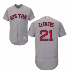 Mens Majestic Boston Red Sox 21 Roger Clemens Grey Flexbase Authentic Collection MLB Jersey