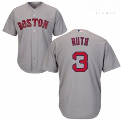 Mens Majestic Boston Red Sox 3 Babe Ruth Replica Grey Road Cool Base MLB Jersey