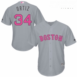 Mens Majestic Boston Red Sox 34 David Ortiz Replica Grey 2016 Mothers Day Cool Base MLB Jersey