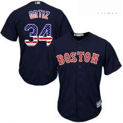 Mens Majestic Boston Red Sox 34 David Ortiz Replica Navy Blue USA Flag Fashion MLB Jersey