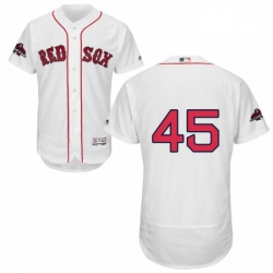 Mens Majestic Boston Red Sox 45 Pedro Martinez White Home Flex Base Authentic Collection 2018 World Series Jersey 