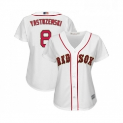 Womens Boston Red Sox 8 Carl Yastrzemski Authentic White 2019 Gold Program Cool Base Baseball Jersey