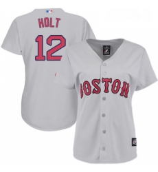 Womens Majestic Boston Red Sox 12 Brock Holt Replica Grey Road MLB Jersey