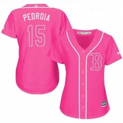 Womens Majestic Boston Red Sox 15 Dustin Pedroia Authentic Pink Fashion MLB Jersey