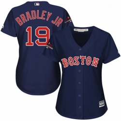 Womens Majestic Boston Red Sox 19 Jackie Bradley Jr Authentic Navy Blue Alternate Road 2018 World Series Champions MLB Jersey 