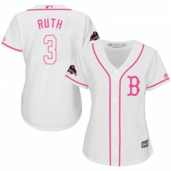 Womens Majestic Boston Red Sox 3 Babe Ruth Authentic White Fashion 2018 World Series Champions MLB Jersey