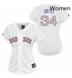 Womens Majestic Boston Red Sox 34 David Ortiz Authentic WhitePink No MLB Jersey