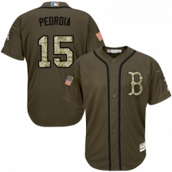 Youth Majestic Boston Red Sox 15 Dustin Pedroia Authentic Green Salute to Service MLB Jersey