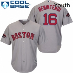 Youth Majestic Boston Red Sox 16 Andrew Benintendi Authentic Grey Road Cool Base 2018 World Series Champions MLB Jersey