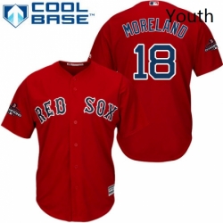 Youth Majestic Boston Red Sox 18 Mitch Moreland Authentic Red Alternate Home Cool Base 2018 World Series Champions MLB Jersey