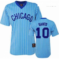 Mens Majestic Chicago Cubs 10 Ron Santo Authentic BlueWhite Strip Cooperstown Throwback MLB Jersey