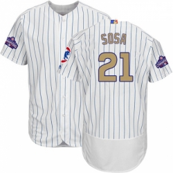 Mens Majestic Chicago Cubs 21 Sammy Sosa Authentic White 2017 Gold Program Flex Base MLB Jersey