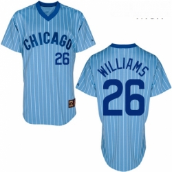 Mens Majestic Chicago Cubs 26 Billy Williams Authentic BlueWhite Strip Cooperstown Throwback MLB Jersey