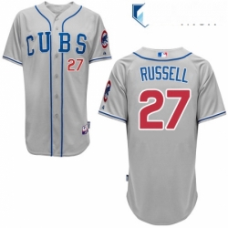 Mens Majestic Chicago Cubs 27 Addison Russell Authentic Grey Alternate Road Cool Base MLB Jersey