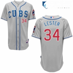 Mens Majestic Chicago Cubs 34 Jon Lester Authentic Grey Alternate Road Cool Base MLB Jersey