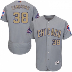 Mens Majestic Chicago Cubs 38 Carlos Zambrano Authentic Gray 2017 Gold Champion Flex Base MLB Jersey