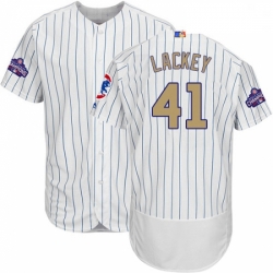 Mens Majestic Chicago Cubs 41 John Lackey Authentic White 2017 Gold Program Flex Base MLB Jersey