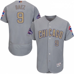 Mens Majestic Chicago Cubs 9 Javier Baez Authentic Gray 2017 Gold Champion Flex Base MLB Jersey