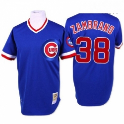 Mens Mitchell and Ness Chicago Cubs 38 Carlos Zambrano Replica Blue Throwback MLB Jersey