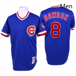 Mens Mitchell and Ness Chicago Cubs 8 Andre Dawson Authentic Blue Throwback MLB Jersey