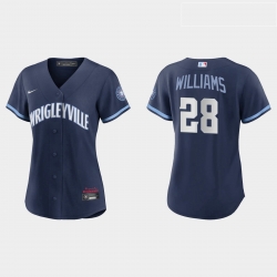 Chicago Cubs 28 Mitch Williams Women Nike 2021 City Connect Navy MLB Jersey