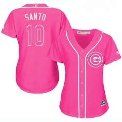 Womens Majestic Chicago Cubs 10 Ron Santo Replica Pink Fashion MLB Jersey