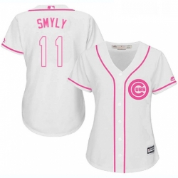 Womens Majestic Chicago Cubs 11 Drew Smyly Authentic White Fashion MLB Jersey 