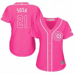 Womens Majestic Chicago Cubs 21 Sammy Sosa Replica Pink Fashion MLB Jersey