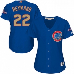 Womens Majestic Chicago Cubs 22 Jason Heyward Authentic Royal Blue 2017 Gold Champion MLB Jersey