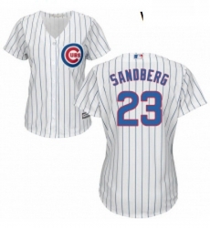 Womens Majestic Chicago Cubs 23 Ryne Sandberg Replica WhiteBlue Strip Fashion MLB Jersey