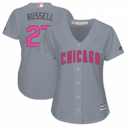 Womens Majestic Chicago Cubs 27 Addison Russell Authentic Grey Mothers Day Cool Base MLB Jersey