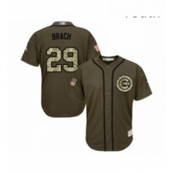 Youth Chicago Cubs 29 Brad Brach Authentic Green Salute to Service Baseball Jersey 