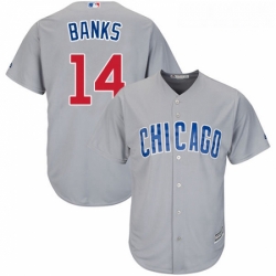 Youth Majestic Chicago Cubs 14 Ernie Banks Replica Grey Road Cool Base MLB Jersey