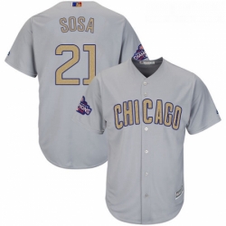 Youth Majestic Chicago Cubs 21 Sammy Sosa Authentic Gray 2017 Gold Champion Cool Base MLB Jersey