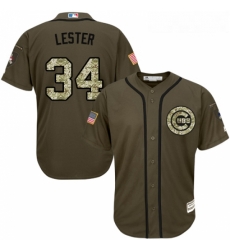 Youth Majestic Chicago Cubs 34 Jon Lester Replica Green Salute to Service MLB Jersey