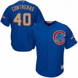 Youth Majestic Chicago Cubs 40 Willson Contreras Authentic Royal Blue 2017 Gold Champion Cool Base MLB Jersey