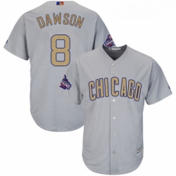 Youth Majestic Chicago Cubs 8 Andre Dawson Authentic Gray 2017 Gold Champion Cool Base MLB Jersey