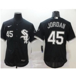 Men Nike White Sox 45 Michael Jordan Blak Cool Base Jersey