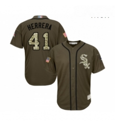 Mens Chicago White Sox 41 Kelvin Herrera Authentic Green Salute to Service Baseball Jersey 