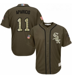 Youth Majestic Chicago White Sox 11 Luis Aparicio Replica Green Salute to Service MLB Jersey