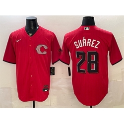 Men Cincinnati Reds  28 Eugenio Suarez Red 2026 City Connect Stadium Stitched Baseball Jersey