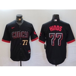 Men  Cincinnati Reds 77 Rece Hinds Black 2023 City Connect Stitched Baseball Jersey