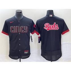 Men Cincinnati Reds Black 2023 City Connect Big Team Logo Flex Base Stitched Jersey