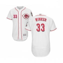 Mens Cincinnati Reds 33 Jesse Winker White Home Flex Base Authentic Collection Baseball Jersey