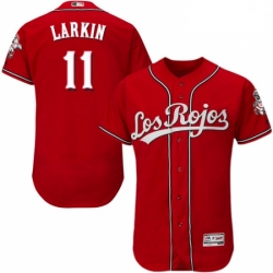 Mens Majestic Cincinnati Reds 11 Barry Larkin Red Los Rojos Flexbase Authentic Collection MLB Jersey