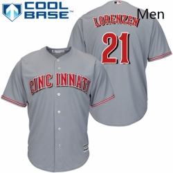 Mens Majestic Cincinnati Reds 21 Michael Lorenzen Replica Grey Road Cool Base MLB Jersey