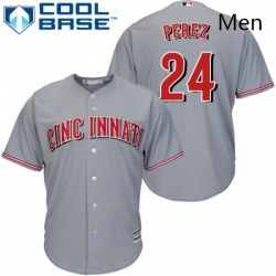 Mens Majestic Cincinnati Reds 24 Tony Perez Replica Grey Road Cool Base MLB Jersey