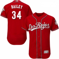 Mens Majestic Cincinnati Reds 34 Homer Bailey Red Los Rojos Flexbase Authentic Collection MLB Jersey